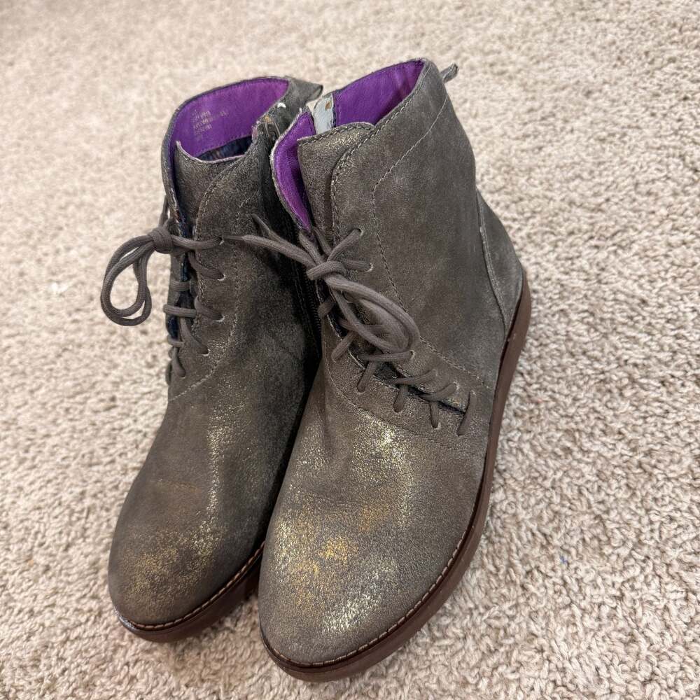 BOC Born Leather Ankle Boots Womens Size 11 Gray Lace Up Zip Comfort EUC